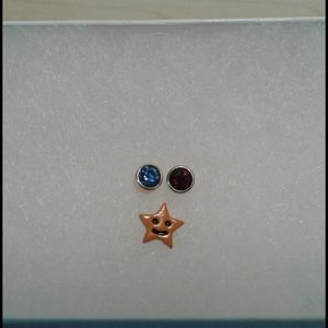 3 Single Earrings - Garnet, Sapphire, Smiling Star